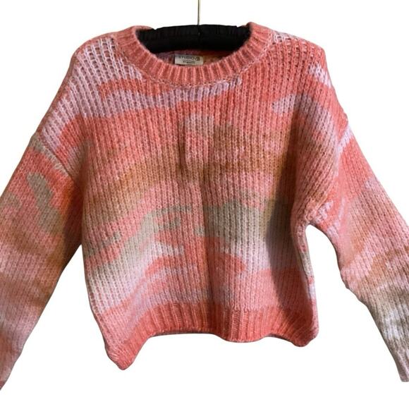 Studio B by Bobeau Sunrise Pink Tan Crewneck Cozy Ribbed Sweater Size L - Picture 8 of 9